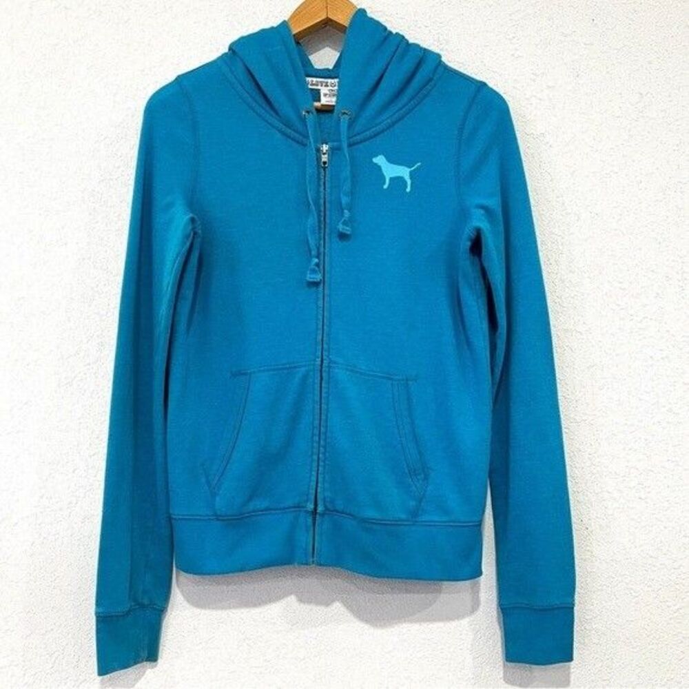 Victoria's Secret Pink Blue Zip Up Hoodie Jacket Size Medium